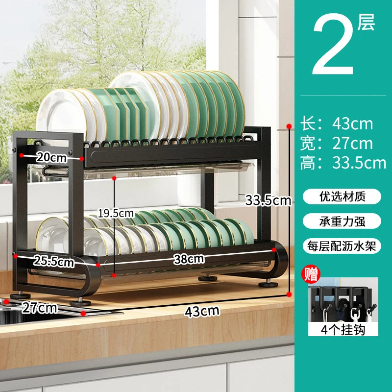 Kitchen Dish Storage Rack, External Hook Plate Organizer, Multi-Function Home Plate Holder, Compact Dish Organizer