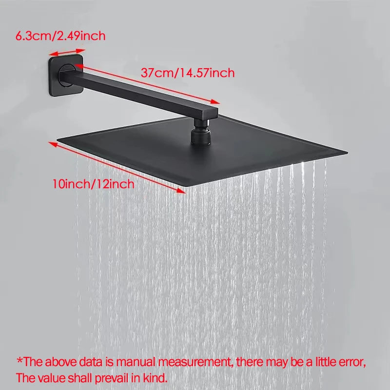 Shower Head 10/12 inch Rainfall Shower Head with Wall Mounted Shower Arm Bathroom Shower Accessories