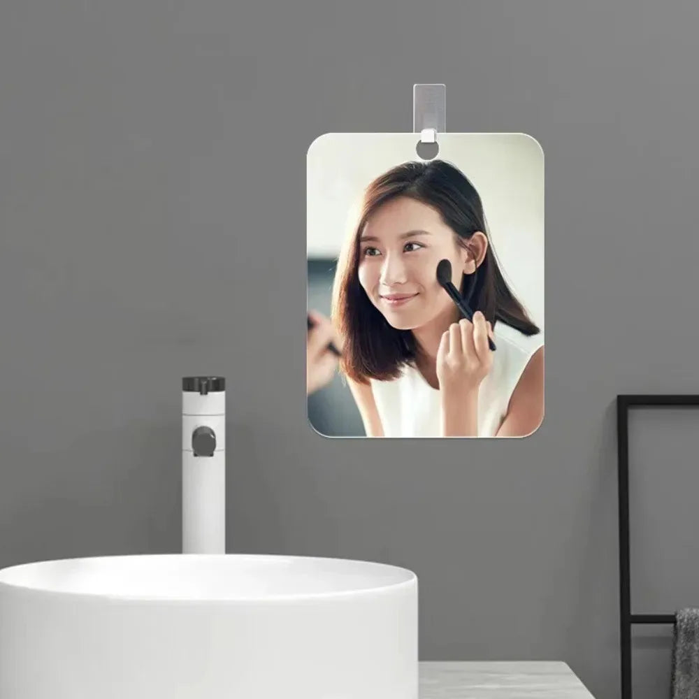 Bathroom Anti Fog Mirror Fogless Acrylic Shower Mirror with Wall Hook Portable Vanity Mirror for Men Shaving Women Makeup Travel