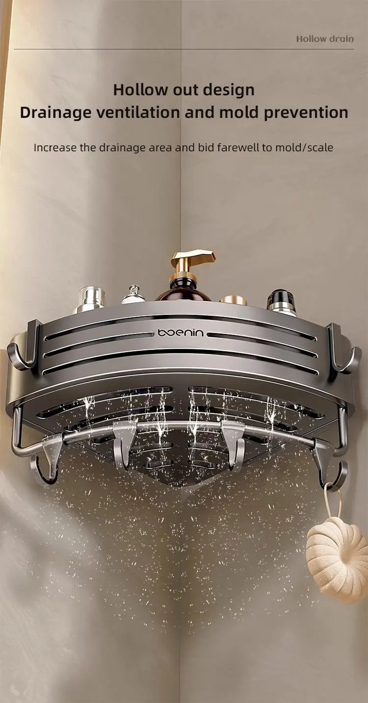 Wall Mounted Bathroom Shelves Shower Corner Shelf with Towel Bar Hook Space Aluminum Shampoo Holder Kitchen Organizer Rack