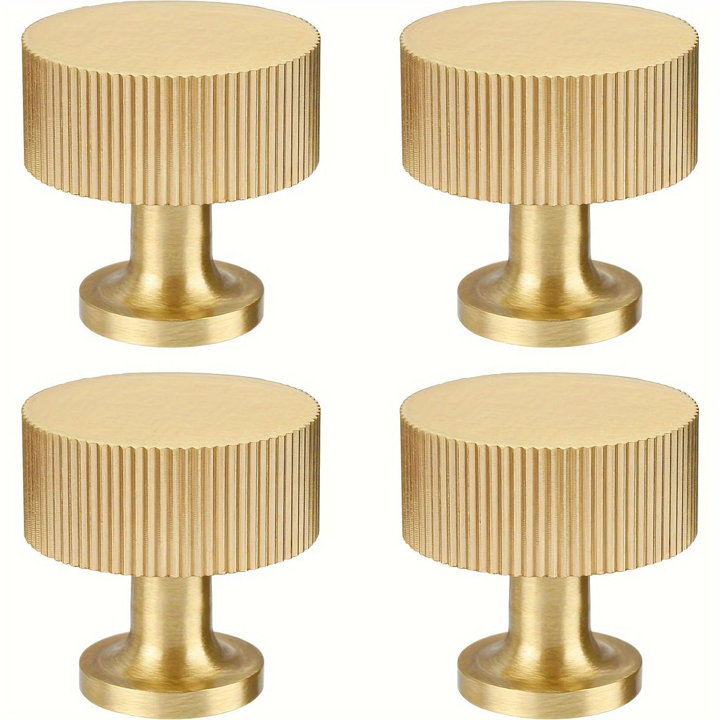 Retro Brass Cabinet Knobs, Elegant Ribbed Handles for Drawers Dressing Tables Modern Golden Metal Cabinet Pulls for Home