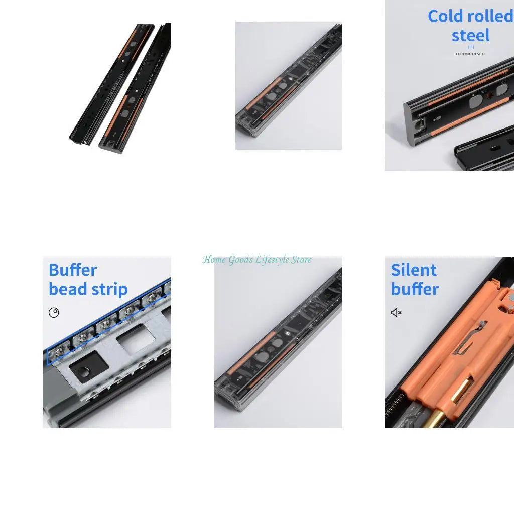 E74E 1Pair Stainless Steel Drawer Slides Buffer Damper Rails Soft Close Drawer Track Hardware Easy to Install