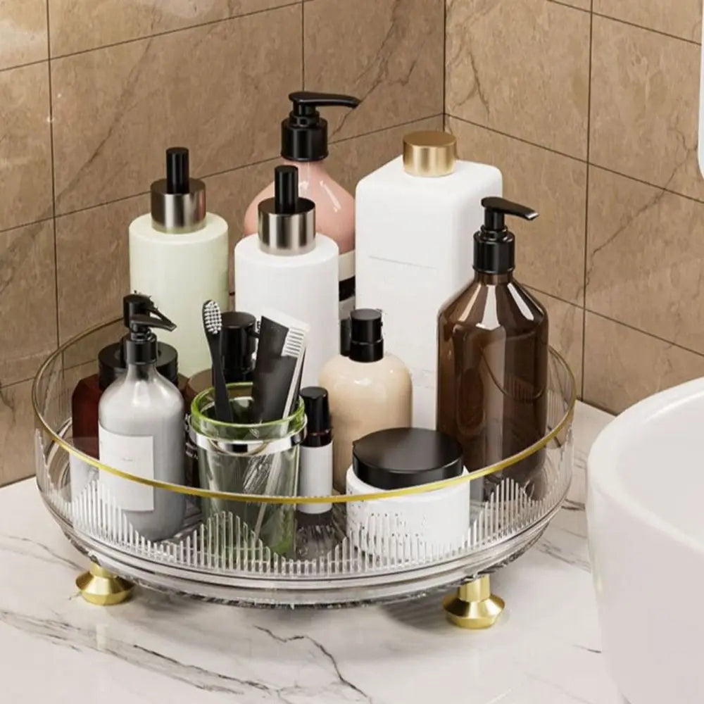 360°Rotating Rotating Spice Rack Clear Plastic Round Storage Tray Non-slip Base Space Saving Kitchen Storage Rack Countertop Use