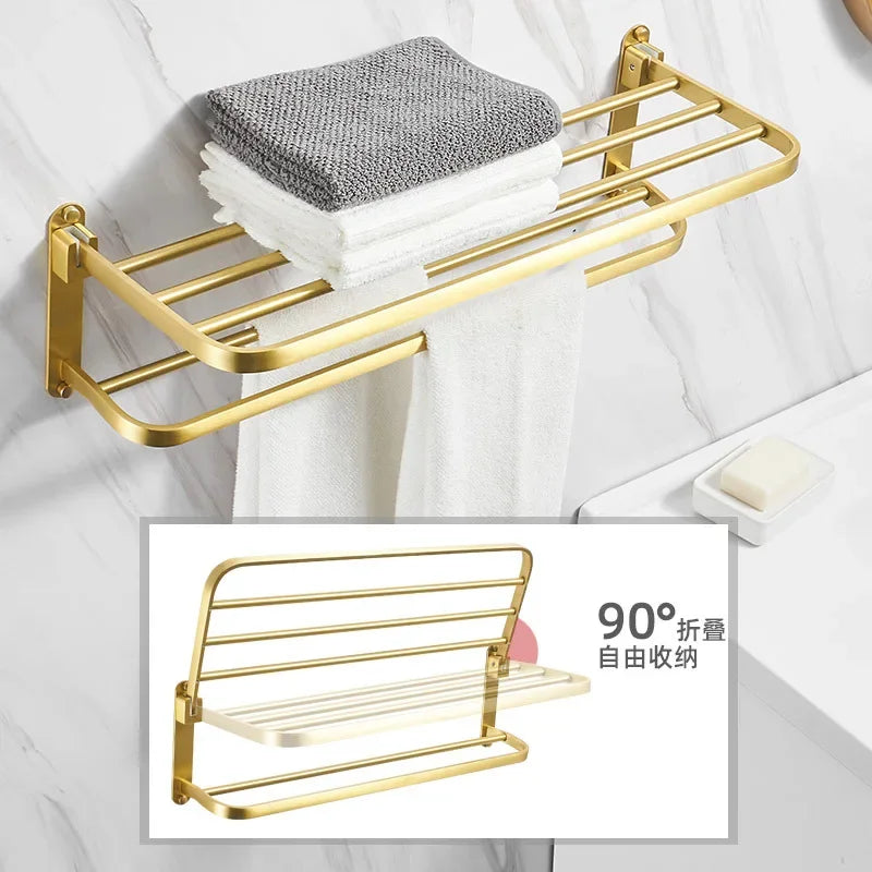 Bathroom accessories: brushed golden corner rack, towel rack, bathroom storage rack, bathroom hardware pendant bath accessories