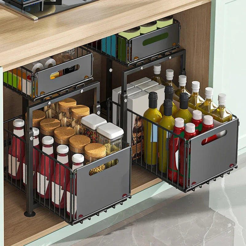 Slide-out storage rack,Cabinet pull-out storage basket,Punch-free storage rack with suction cups,Spice rack, cutlery rack