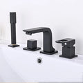 Bathroom Basin Faucet Widespread Bathtub Faucet Sink Mixer Tap 4-Holes Tub Filler with Pull Out Shower Sprayer Deck/Wall Mount