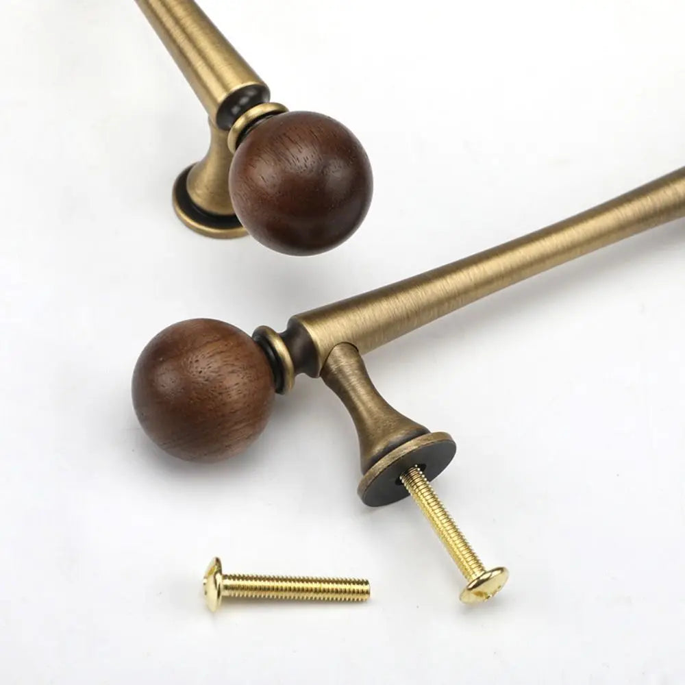 Brass Brass Cabinet Handles Walnut Vintage Design Walnut Knobs European Style Wooden American Retro Knobs Kitchen Cupboard