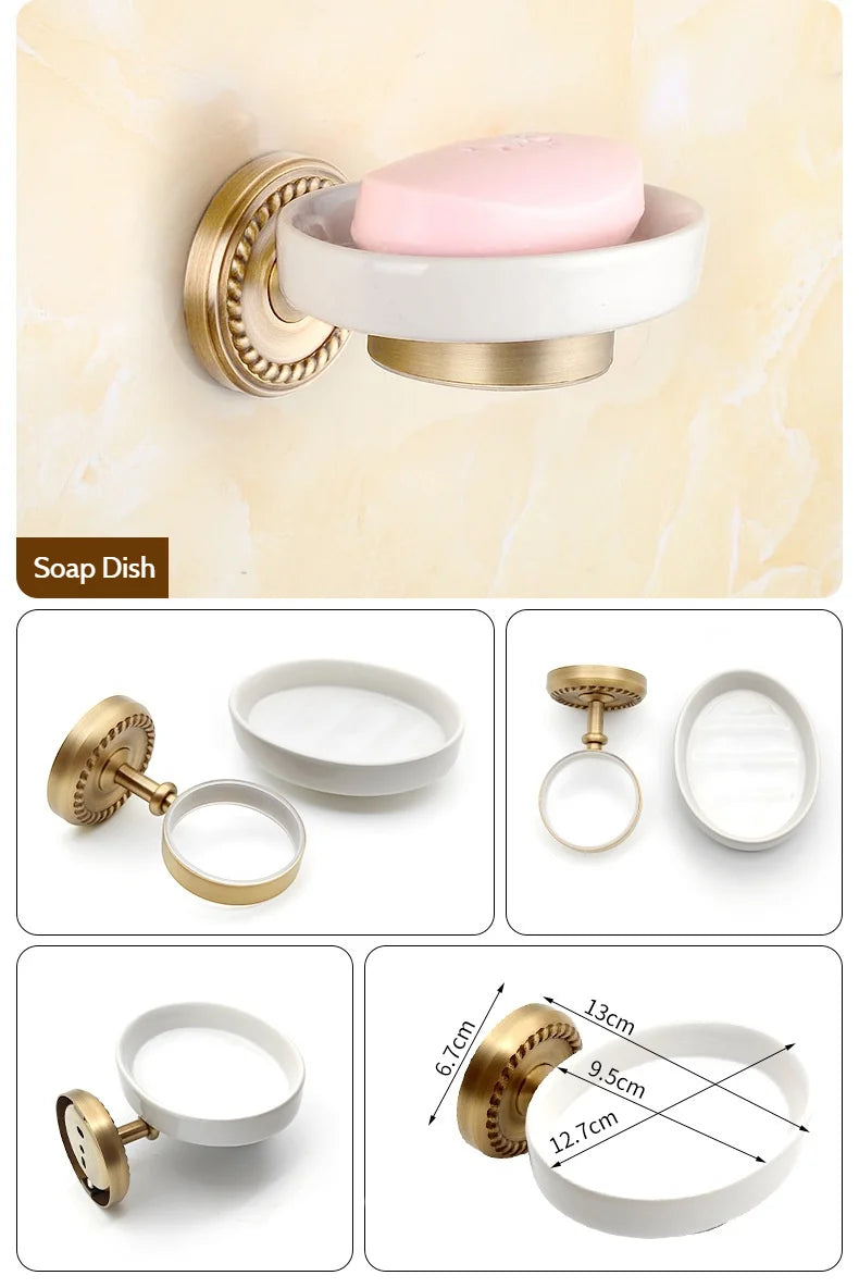 Antique Brushed Brass Bathroom Accessories Sets Towel Shelf Toilet Paper Holder Soap Holder Towel Rack Bathroom Hardware Sets