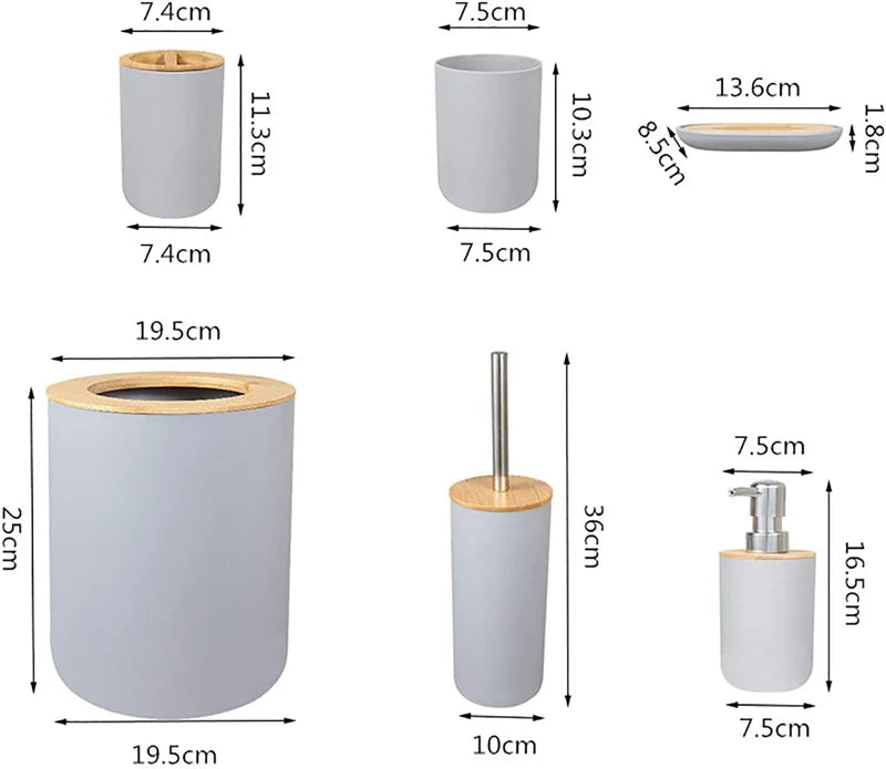 Bamboo Bathroom Accessories Toilet Brush Toothbrush Holder Gargle Cup Soap Holder Lotion Dispenser Bathroom Essential Accessory