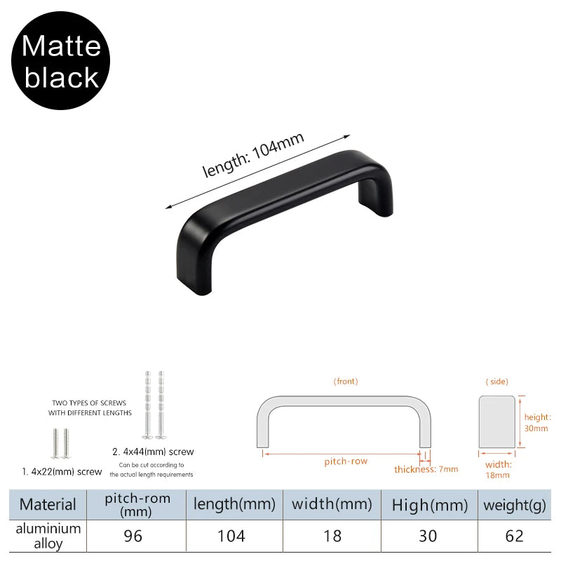 Modern Furniture Handles Black Wardrobe Door Pulls Silver Long Drawer Pulls Bathroom Cabinet Handle Aluminum Alloy Curved Handle