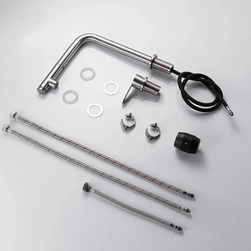 Pull-out Kitchen Sink Faucet Lift Concealed Hot And Cold Mixed Water Faucet 304 Stainless Steel Double Hole Single Handle Tap