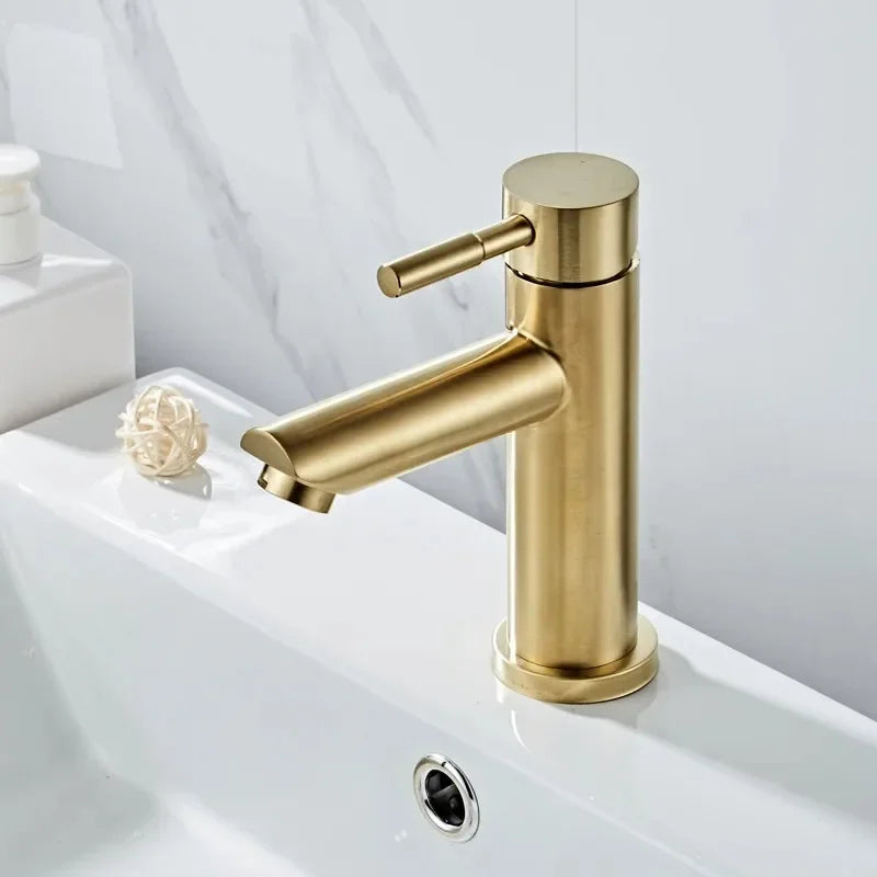 Bathroom Faucets Bathroom Basin Faucet Cold and Hot Water Mixer Sink Tap Single Handle Deck Mounted Brushed Gold Tap