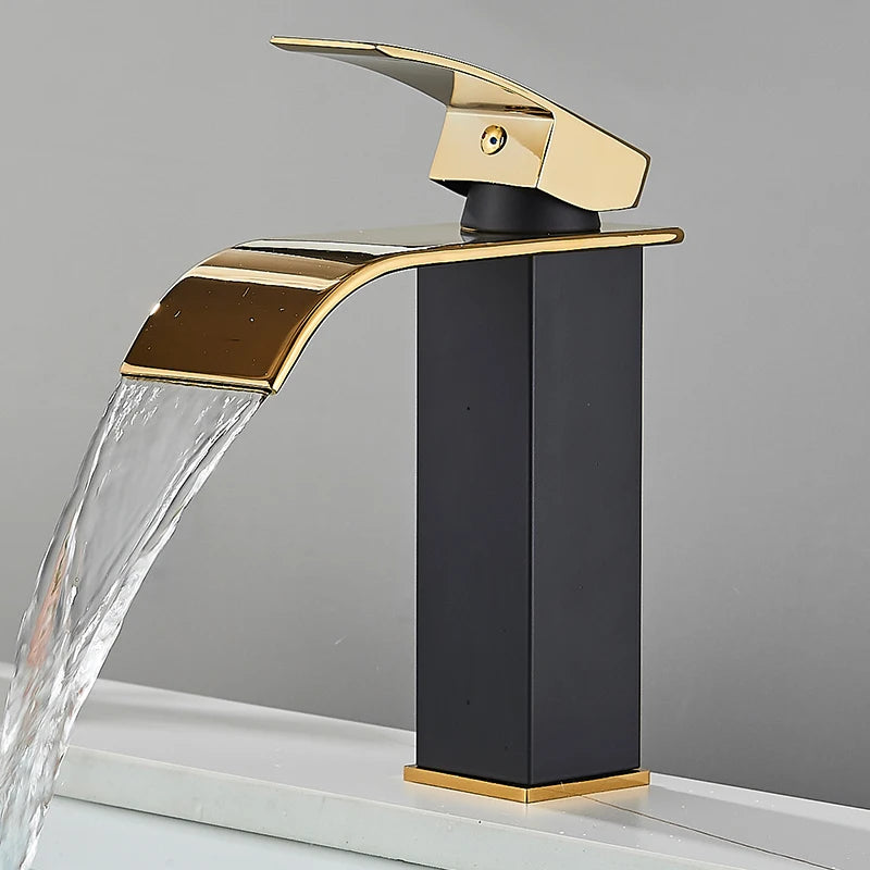 Bathroom Home Waterfall Wash Copper Core Waterfall Stainless Steel Basin Stainless SteelFaucet Black Hot &Cold Toilet Wash Basin