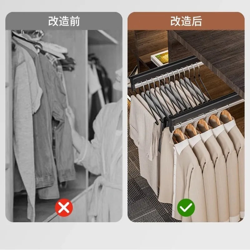 Thin cabinet topmounted telescopic wardrobe hanging rod Thin cabinet clothes hangers through wardrob Vertical Wardrobe
