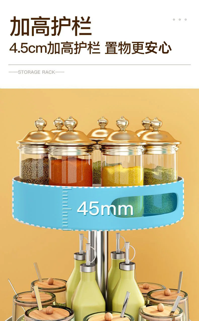 Rotatable Kitchen Spice Rack Multi-Tier Countertop Seasoning Organizer with Movable Turntable for Spice Jars Boxes
