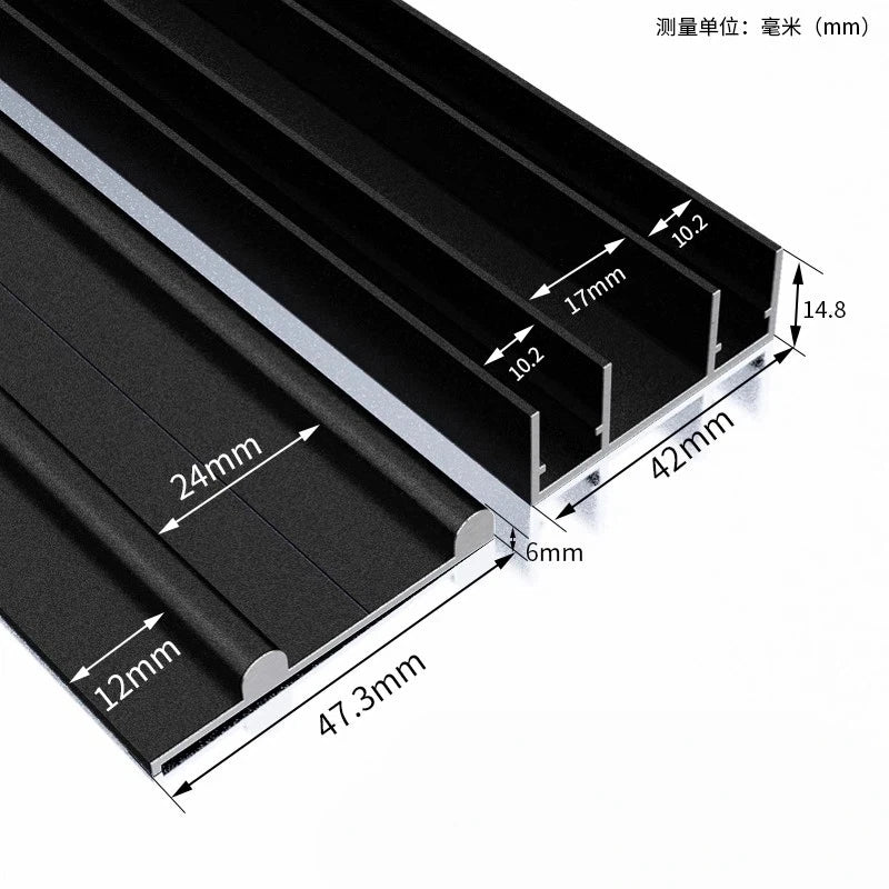 Sliding door slide rail aluminum alloy No slotting required thicken Dual track system Cam guide rail Pass through door slot