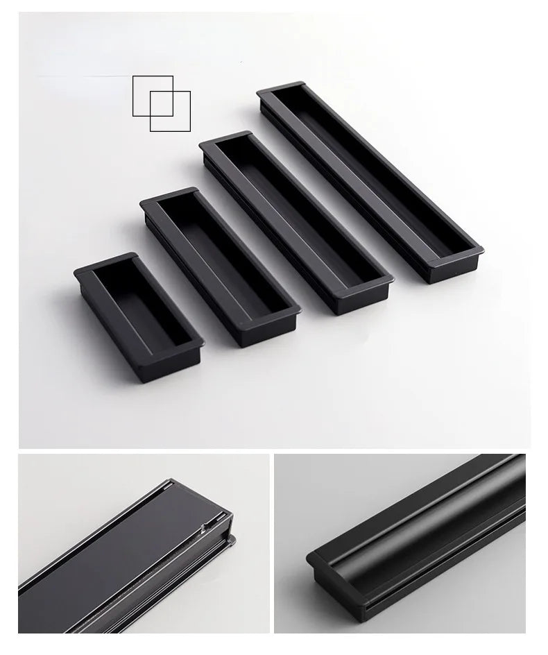 Embedded Hidden Furniture Handles Modern Aluminum Alloy Wardrobe Door Pulls Matte Black Kitchen Cabinets Knob Decoration Handles