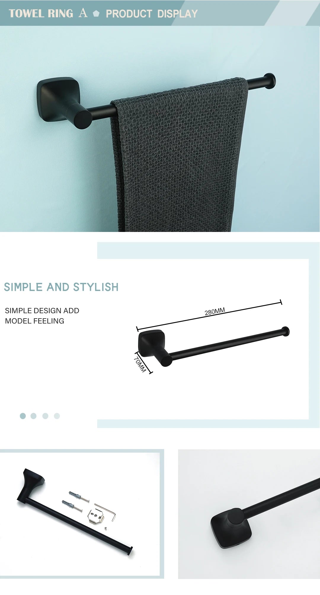 Matte Black Bathroom Accessories Set Wall Mount Stainless Steel Clothes Hook Toilet Paper Holder Towel Bar Hardware Pendant