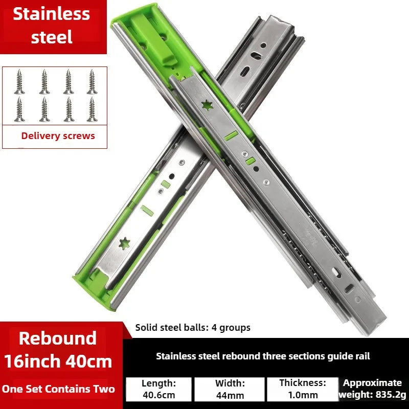 10" - 22"  45mm wide Stainless Steel Drawer Slides Soft Close Drawer Track Rail Sliding Three-Section Cabinet Furniture Hardware