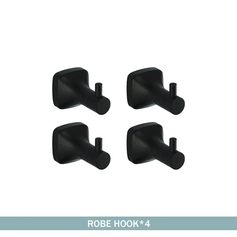 Matte Black Bathroom Accessories Set Wall Mount Stainless Steel Clothes Hook Toilet Paper Holder Towel Bar Hardware Pendant