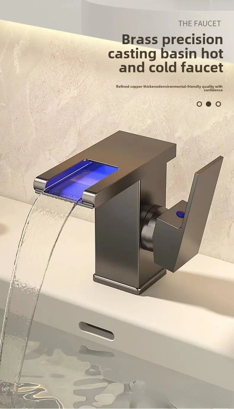 Wash Basin Faucet Bathroom Cold and Hot Sink Tap Toilet Luxury Water Taps Modern Brass Mixers Tap LED Light Bathroom Sink Faucet