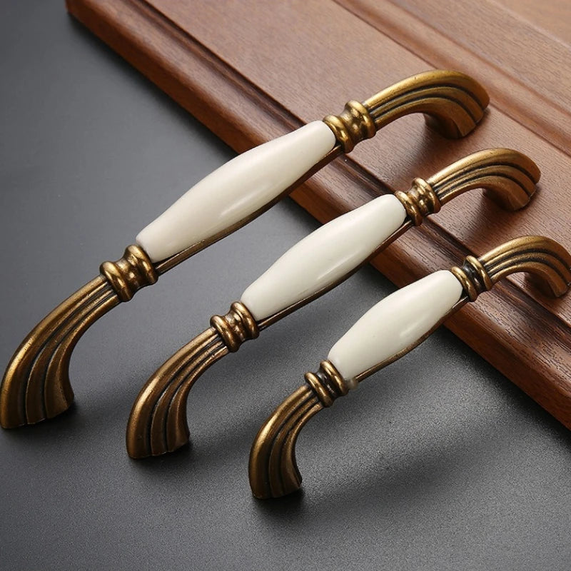 Drawer Knobs Wardrobe Door Handle European Furniture Hardware Zinc Alloy Antique Bronze Ceramic White Cabinet Handles