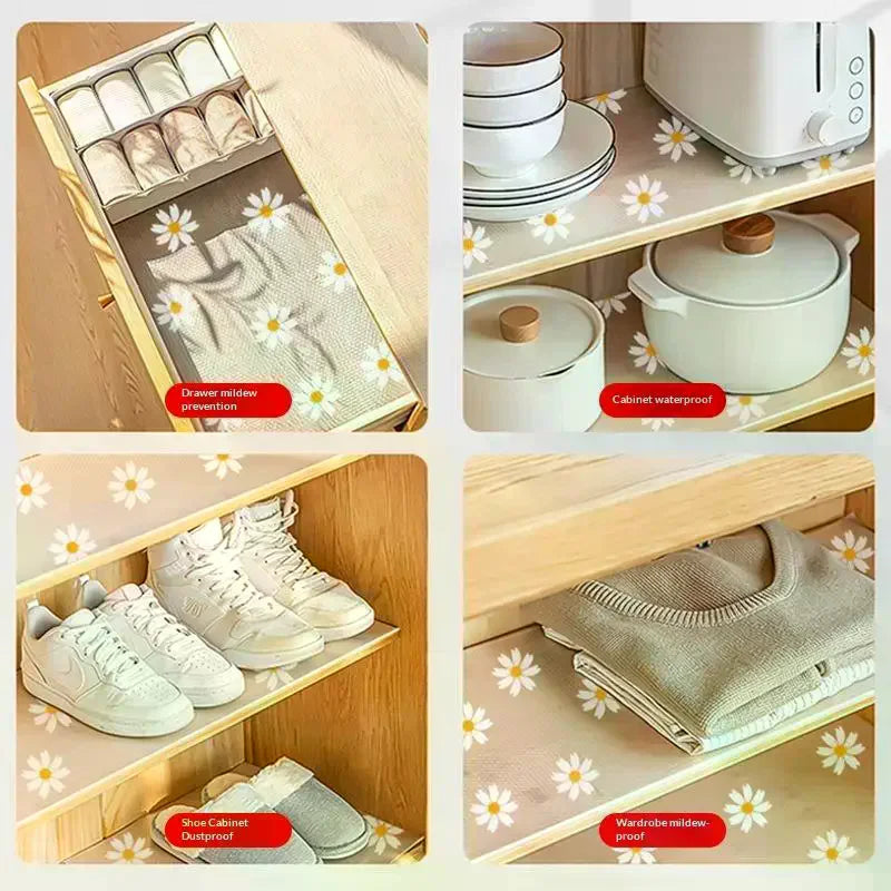 Flower Kitchen Cabinet Mat Reusable Drawer Mat Kitchen Dining Table Mat Insulation Mat Waterproof Moisture-proof Drawer Mat