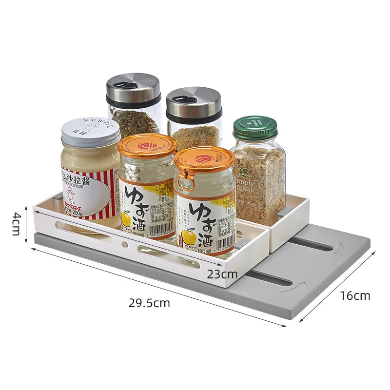 2 Tier Pull-out and Rotate Kitchen Spice Rack Multi-Function Seasoning Organizer for Kitchen Cabinet Pantry Counter-Top Supplies