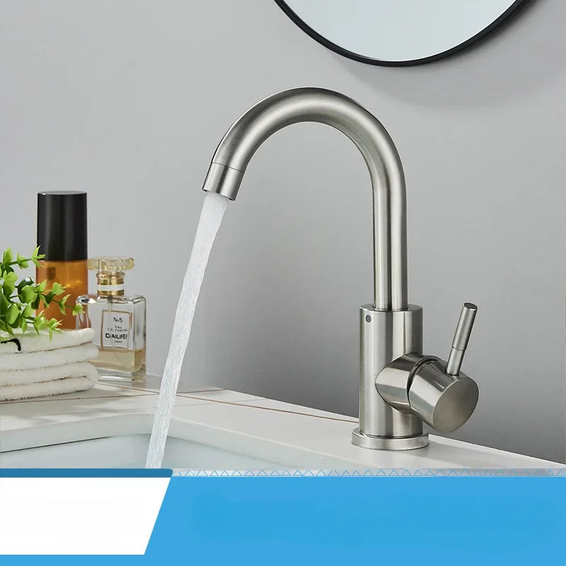 Modern Faucet Bathroom Modern Household Basin Tap  Black/Silver Sink Vessel Stainless Steel Hot and Cold Water Mixer Tap