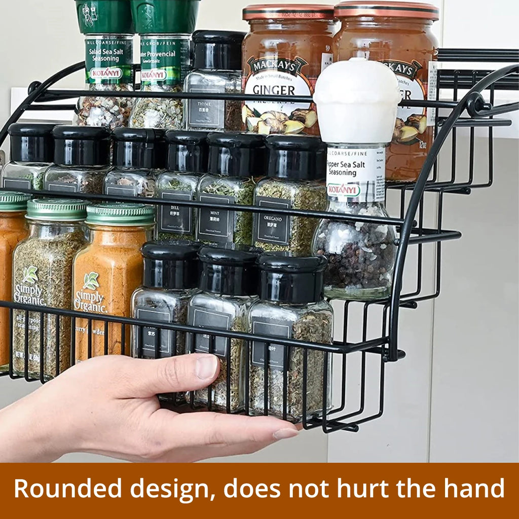 Pull-Out Spice Organizer, Metal Kitchen Cabinet Storage Rack, Space-Saving 3-Tier Shelf for Condiments & Jars