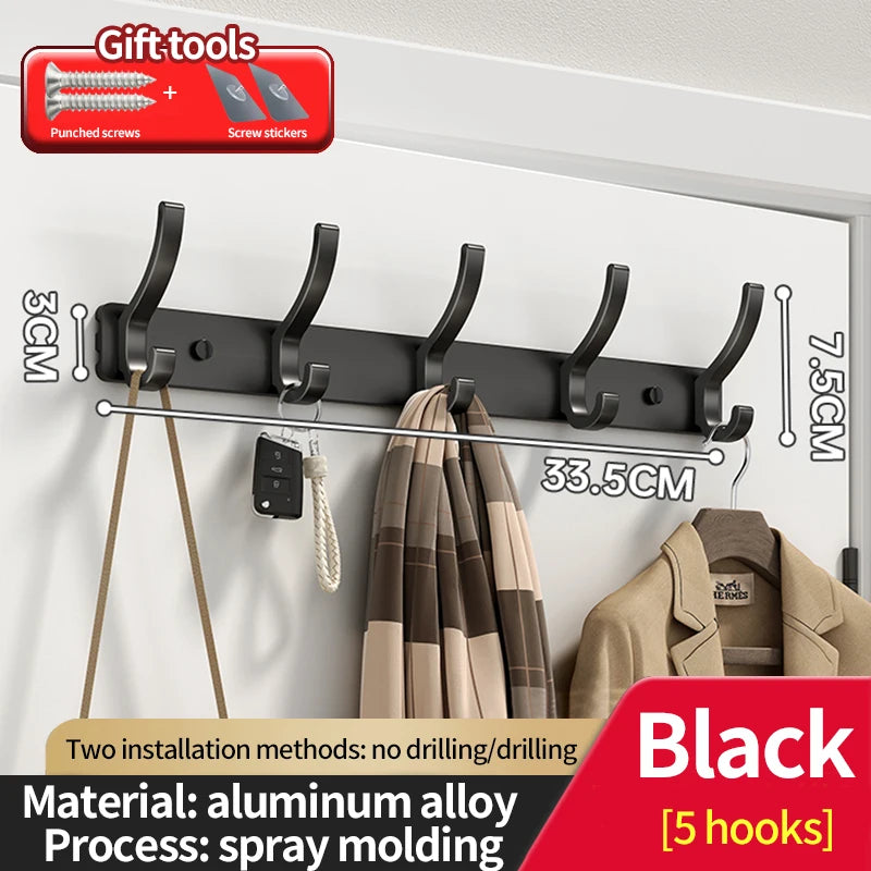 no drill Holes One Row Hangers Kitchen Towels Clothes Hats Toilet Towel Rack Storage Wall Mounted Door Back Rod Hook