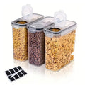 Set of 3 2.5L/4L Sealed Grain Storage Containers Clear PP Kitchen Storage Boxes Fresh-keeping Buckets with Pen Labels