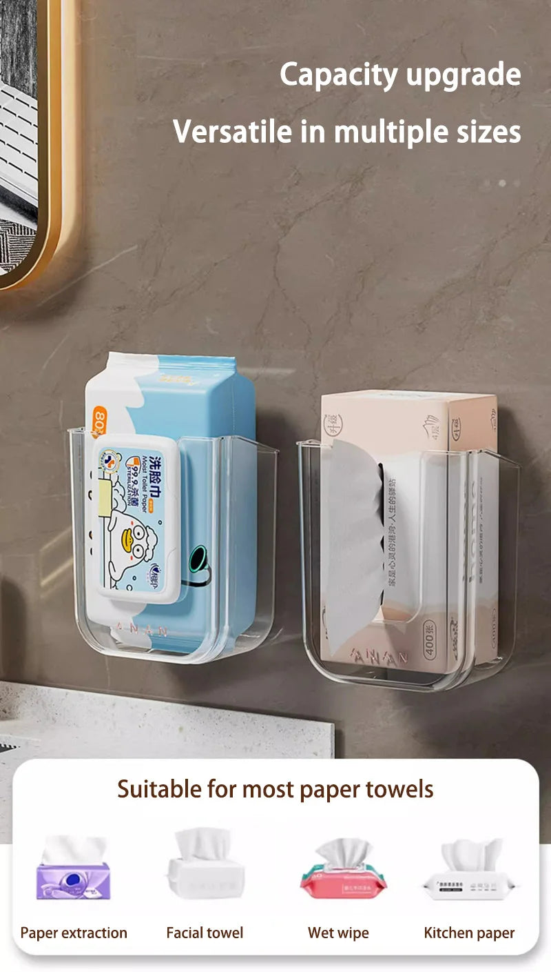 Bathroom Non Perforated Wall Mounted Wet Tissue Storage Box with Large Opening and Strong Load-bearing Capacity