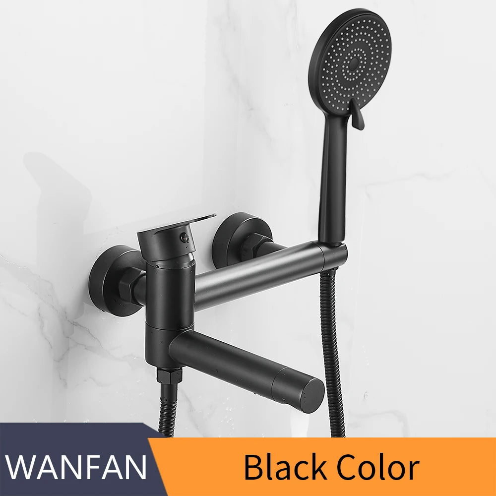 Bathtub Faucets Modern Black Bath Shower Set Unique Design of Rotating nozzle Mixer Tap Wall Mounted For Bathroom WF-877909