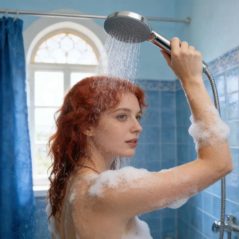 Home Handheld Bathroom Shower Head Rainfall Spray Round Shower Head with Hose and Shower Base Set Bathroom Accessories Douche