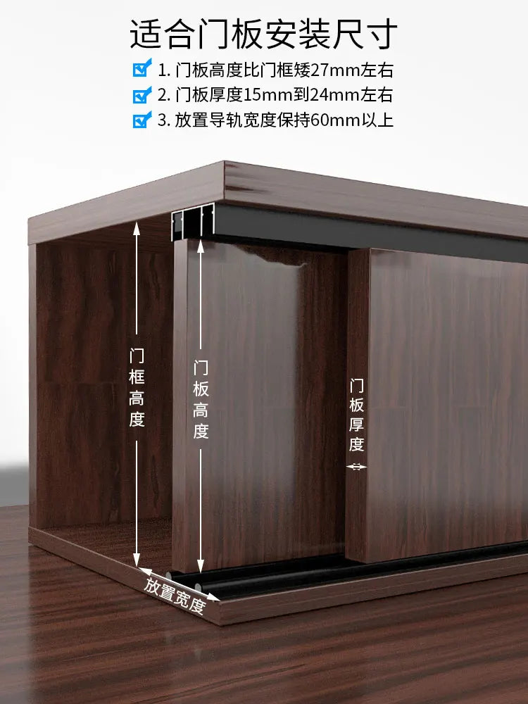 Sliding door slide rail aluminum alloy No slotting required thicken Dual track system Cam guide rail Pass through door slot