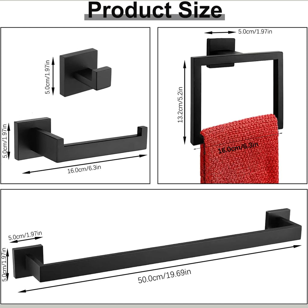 Bathroom Hardware Accessories Set 5-Pieces Bath Towel Bar Set Towel Racks Wall Mounted Stainless Steel for Bathroom Toilet