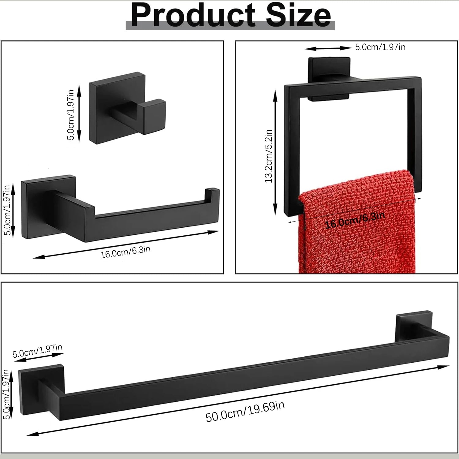 Bathroom Hardware Accessories Set 5-Pieces Bath Towel Bar Set Towel Racks Wall Mounted Stainless Steel for Bathroom Toilet