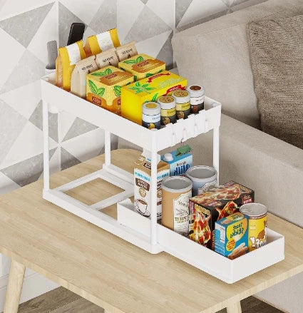 Under Sink Organizer and Storage, Kitchen Organization Rack with Double Sliding Cabinet Drawers, Multi-Purpose Storage Shelf Hol