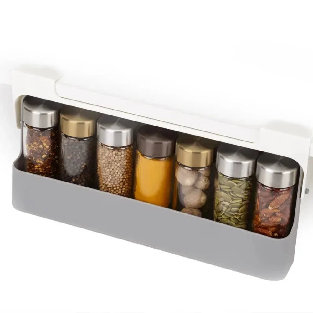Kitchen Spice Rack Self-adhesive Wall-mounted Under-Shelf Seasoning Bottle Storage Rack Spice Organizer Kitchen Storage Rack