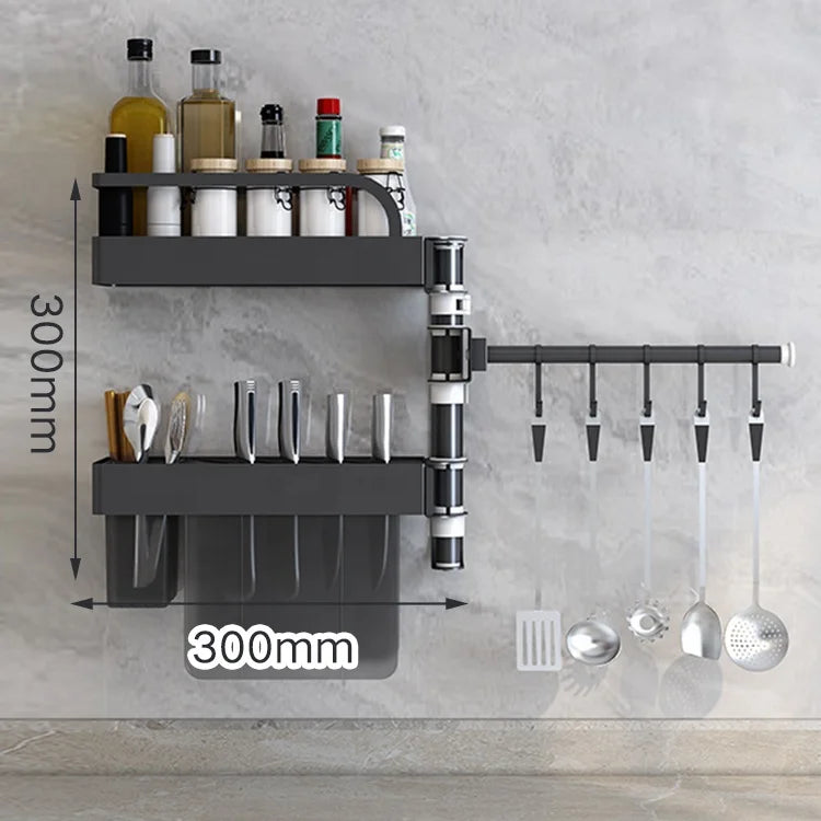 Over Sink Kitchen Rack Black Kitchen Storage Stand Wall-mounted Spice Rack Punch-free 360 Rotation Kitchen Spice Organizer Shelf