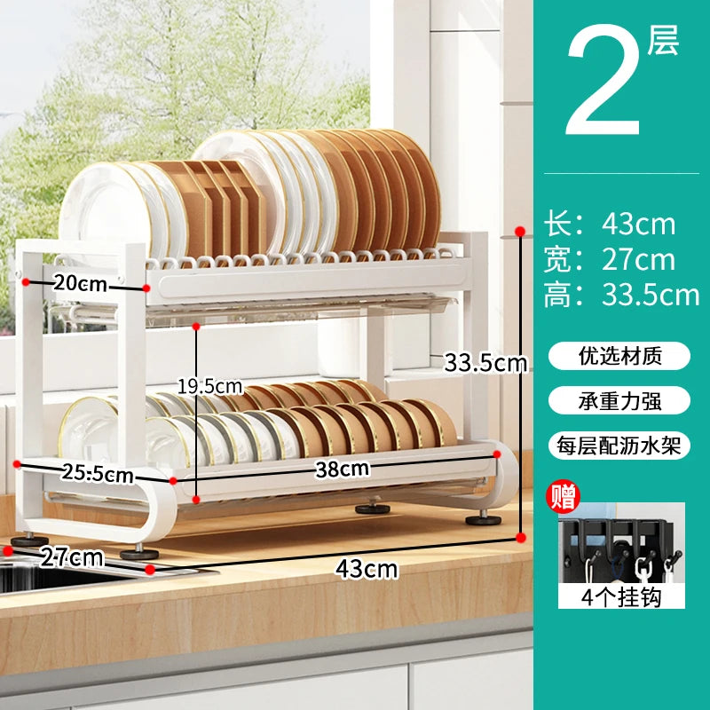 Kitchen Dish Storage Rack, External Hook Plate Organizer, Multi-Function Home Plate Holder, Compact Dish Organizer