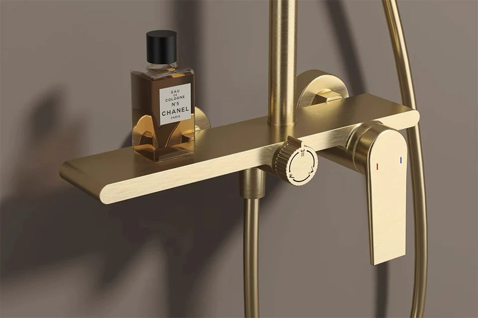Bathroom Shower System Set Brushed Gold Hot Cold Bathroom Faucet Accessories Rain Shower Head Hot Cold Bathroom Shower Set