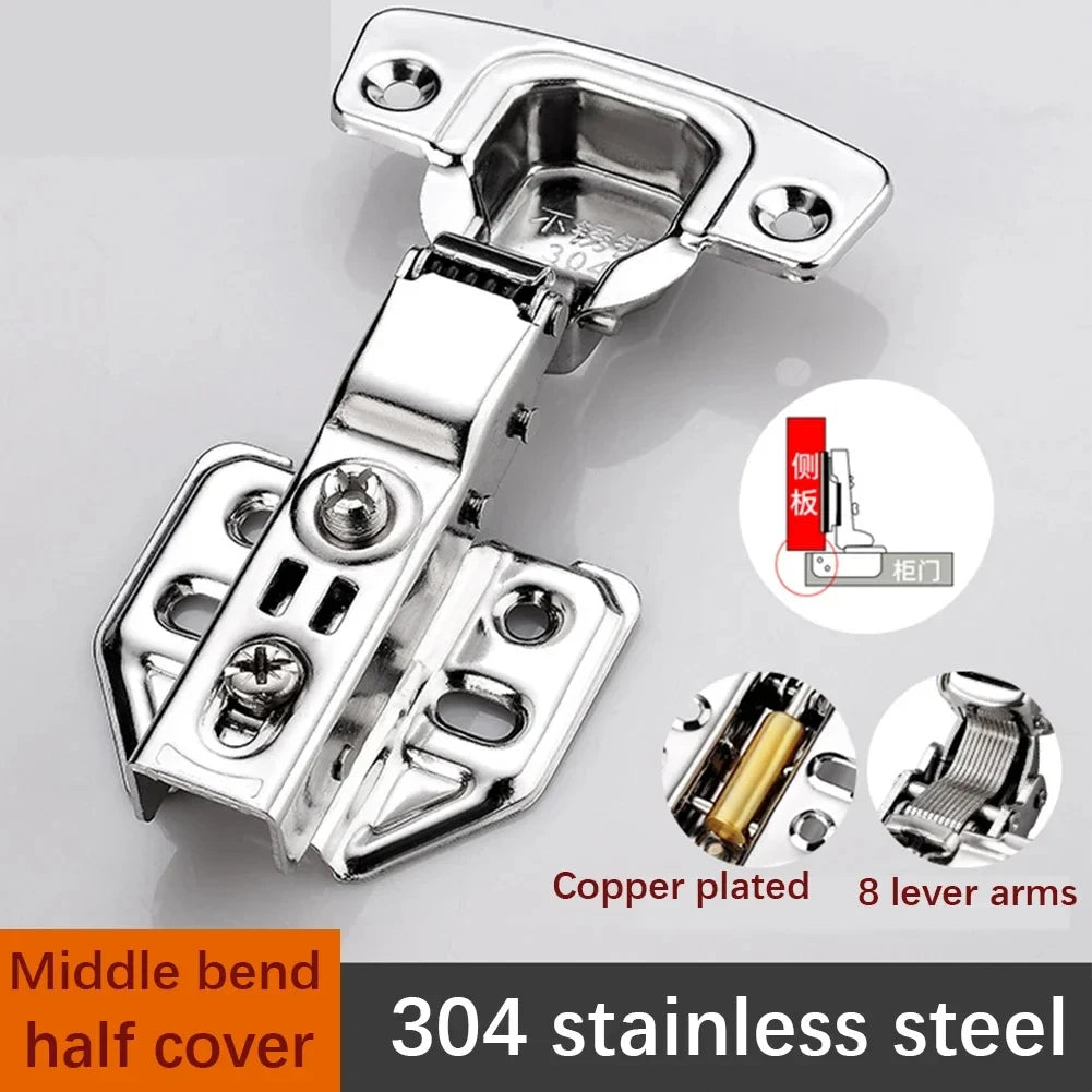 8 Pieces Stainless Steel Cabinet Hinges Soft Closing Hydraulic Door Hinge Damper Buffer Kitchen Cabinet Furniture Hardware