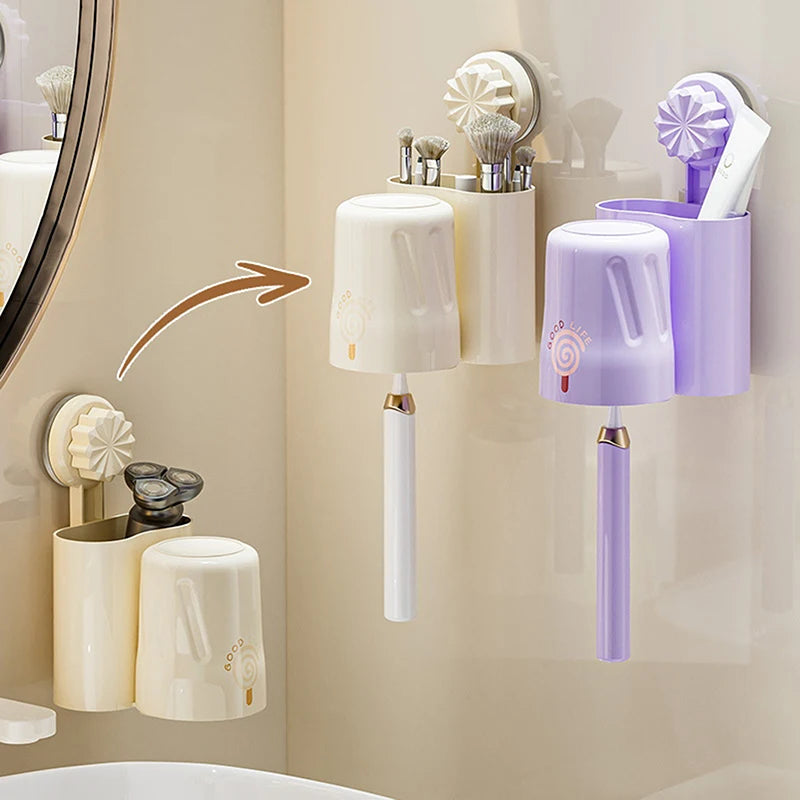 Bathroom Shelves Wall Mount Toothbrush Toothpaste Holder Suction Cup Storage Rack Toiletries Organizer Bathroom Accessories
