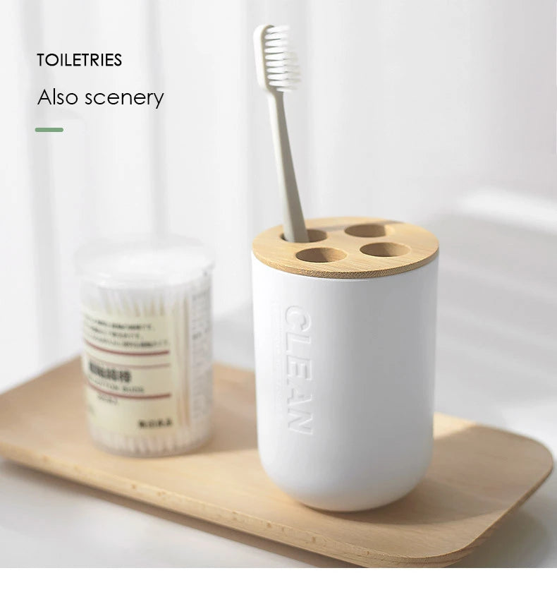 Bathroom Accessories Set Designer Soap Lotion Dispenser Toothbrush Holder Soap Dish Tumbler or wood Bottle Cup Black/White/gray
