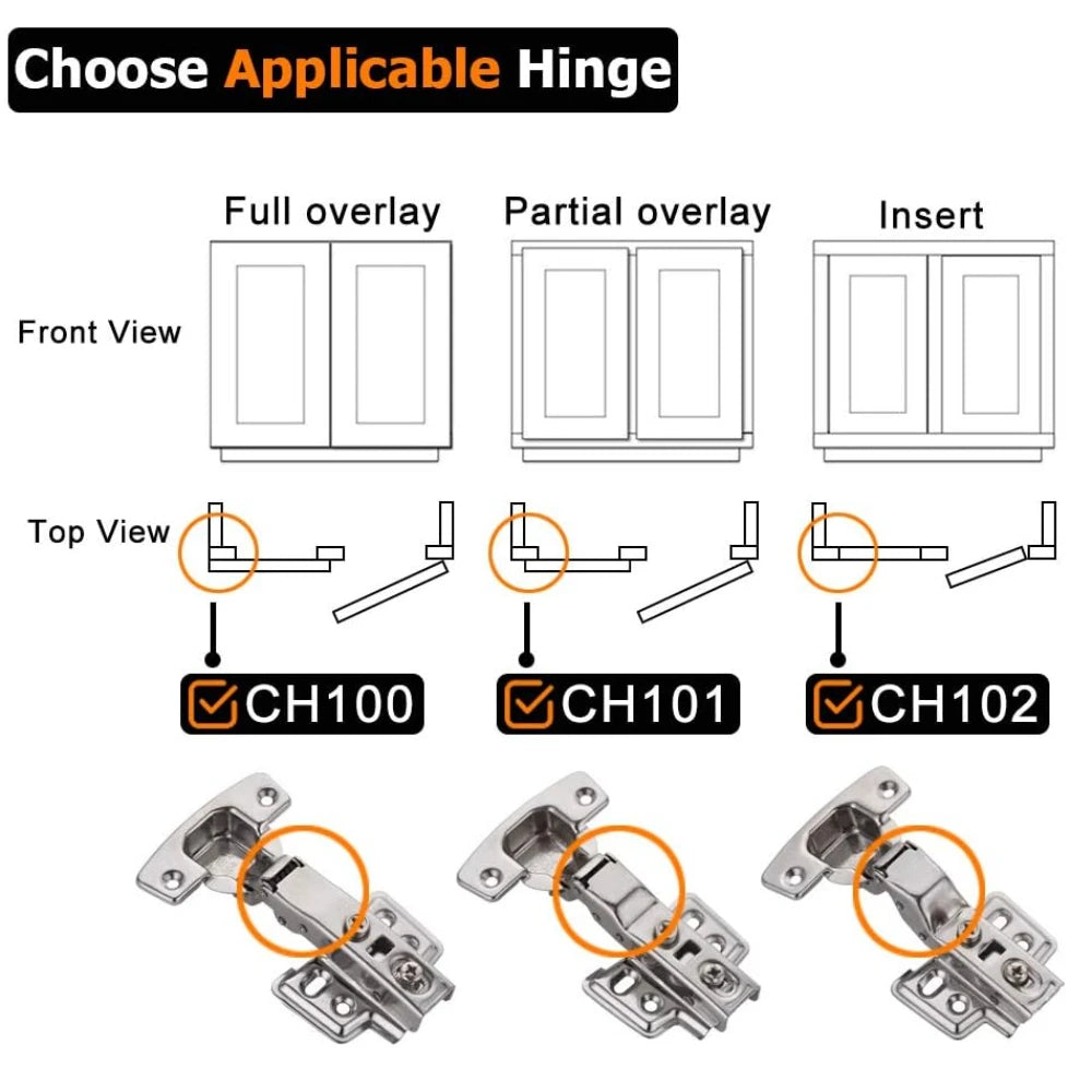 4pcs Cabinet Hinges Black 100 Degree Soft Closing Full Overlay Door Hinge for Frameless Cabinets Stainless Steel Matte Black