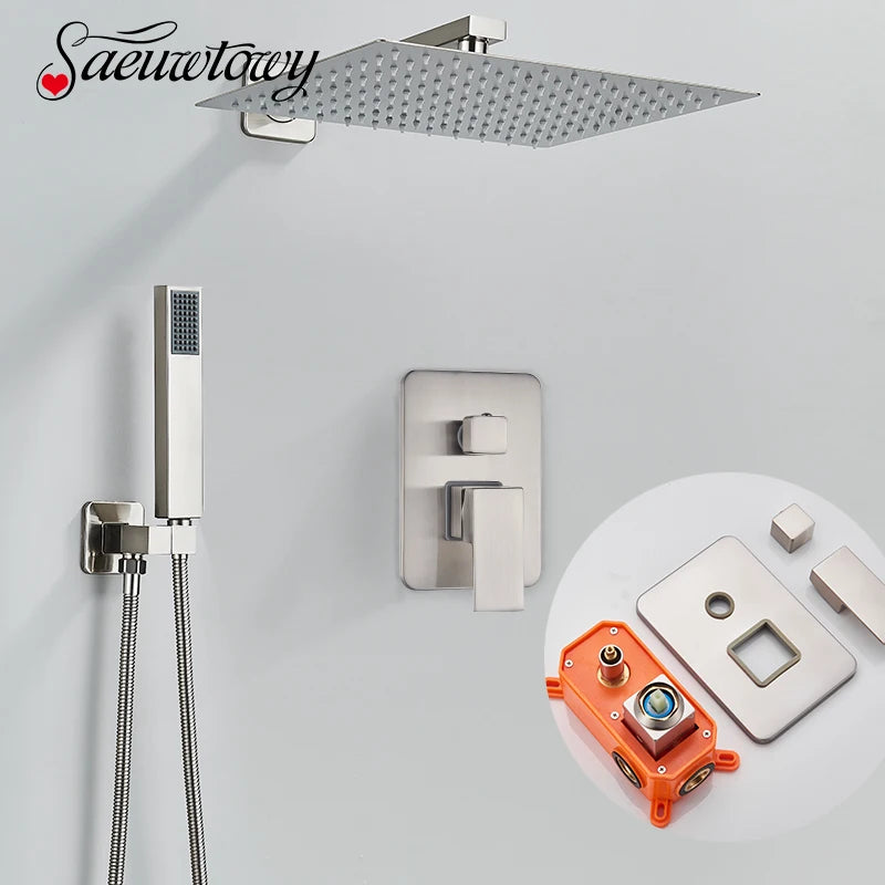 Brushed Nickel Brass Shower Faucet 2/3 Ways Shower Sets Rainfall Shower Head Mixers with Embed Box Bathroom Taps Hot Cold Water