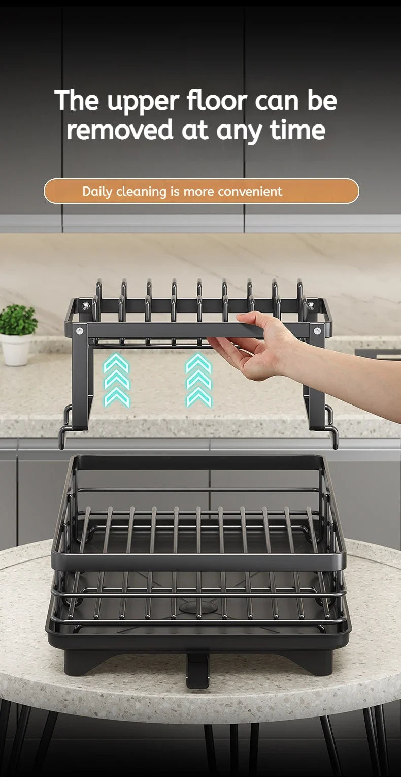 Stainless Steel Adjustable Dish Drying Rack with Drainboard - Over Sink Plate Organizer, Kitchen Storage Rack