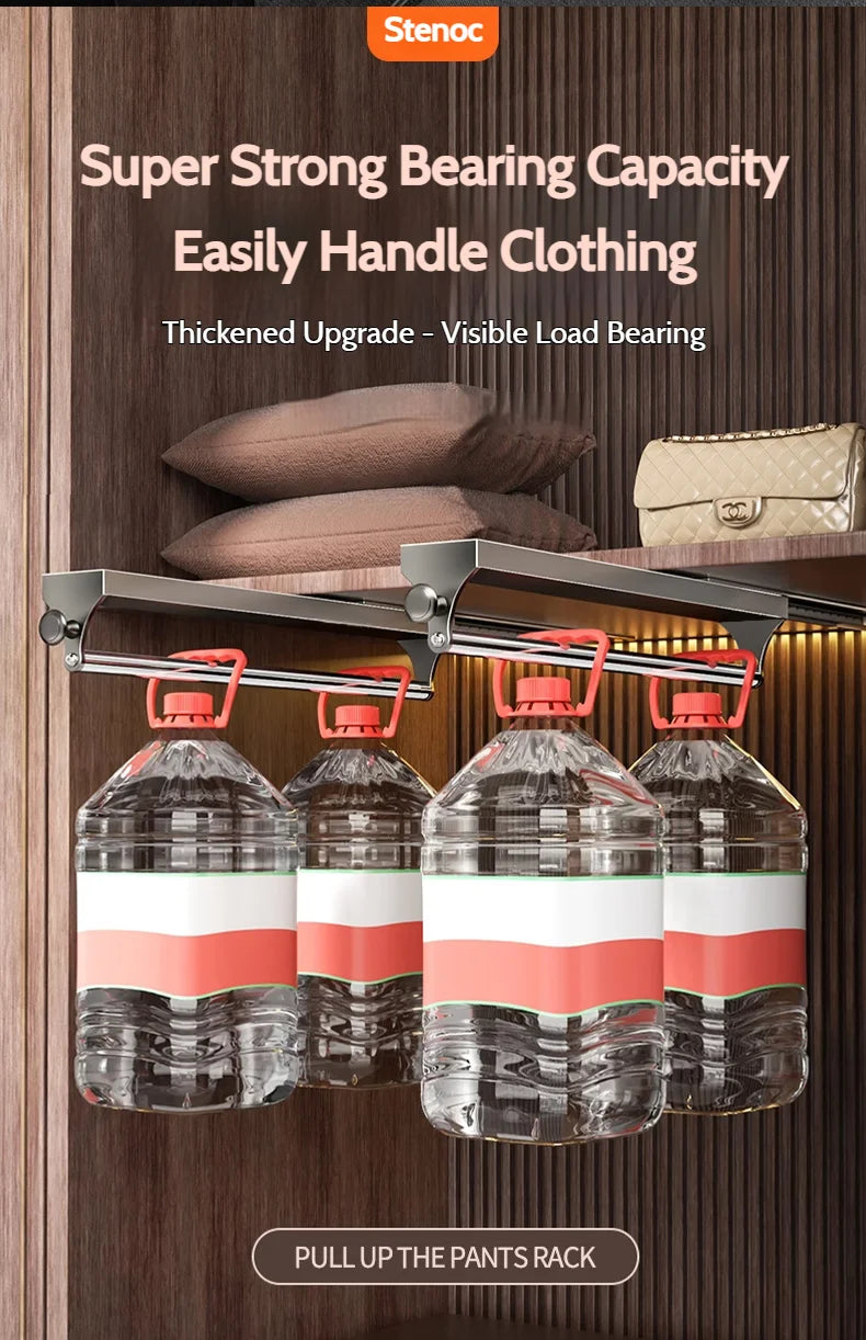 Pull Push Adjustable Top Mounting Closet Interior Telescopic Hanging Rod Cloakroom Retractable Slide Track Clothes Organizer